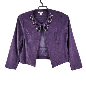 Womens Purple Cato Bead Embellished Open Front Blazer Jacket Long Sleeve Size 16